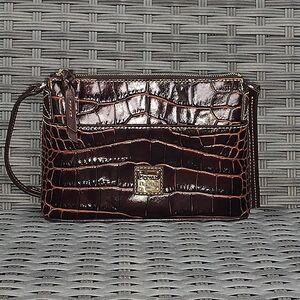 Dooney & Bourke Brown Croc-Embossed Crossbody Bag with Silver Accents